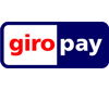 GiroPay Logo: Rote Schrift auf weißem Hintergrund rechts und weiße Schrift auf blauem Hintergrund