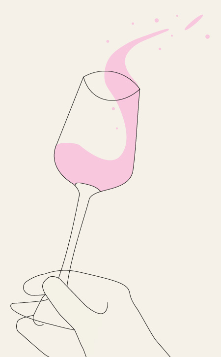 Roséglas Symbol wird mit Fingern festgehalten und Glas wird geschwenkt.