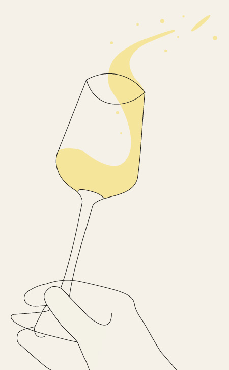 Weißweinglas Symbol für Shop. Das Weinglas wird am Stumpf mit Fingern festgehalten und geschwenkt.