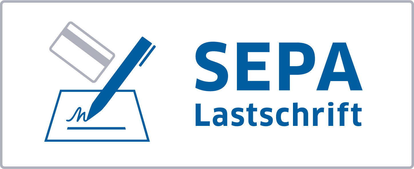 Sepa Lastschrift Logo: Blaue Schrift auf weißem Hintergrund