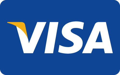 Visa Logo weiße Schrift mit etwas gelb links auf blauem Hintergrund