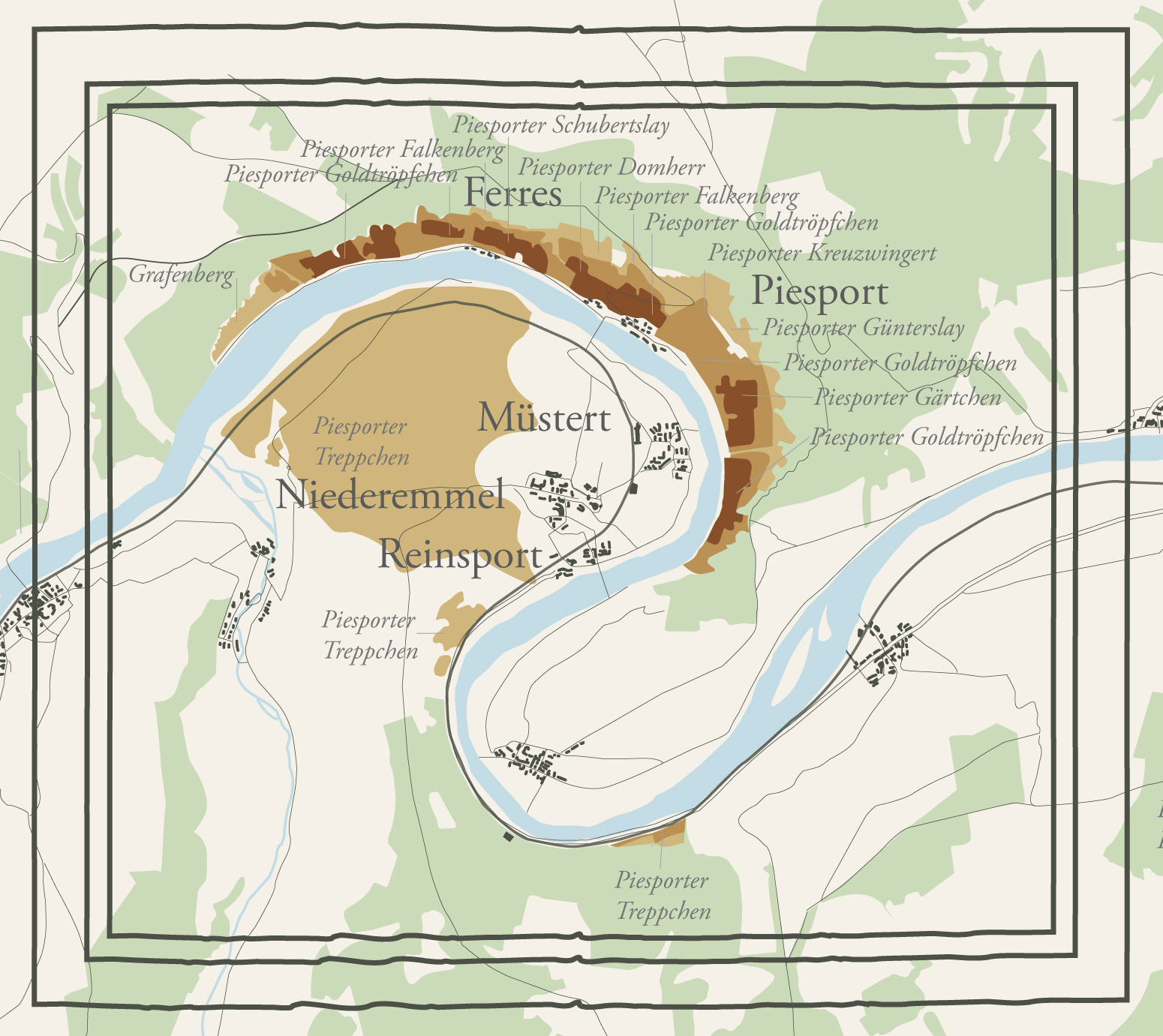 Alte Weinbaukarte des Ortes Piesport an der Mittelmosel